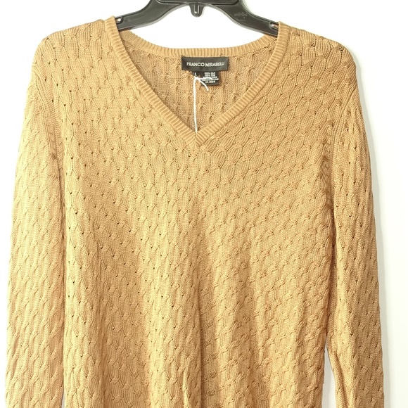 FRANCO MIRABELLI Silk Top Sweater V Neckline OLIVE - Picture 1 of 3